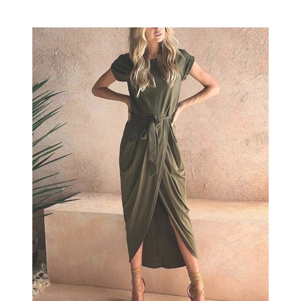 Army Green Belted Maxi Dress - Picture 5 of 7